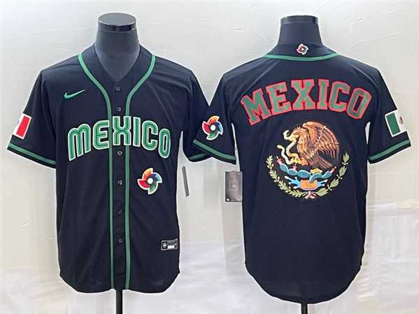 Men%27s Mexico Baseball 2023 Black Team Big Logo World Baseball Classic Stitched Jersey